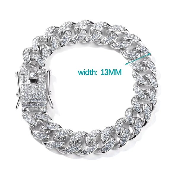 ⭐ Large 18k White Gold Cuban Men's 8" Iced Out Diamond Hip Hop Style Bracelet ⭐ - Picture 2 of 6